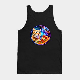 Funny Orange Cat eating Pizza in Space Tank Top